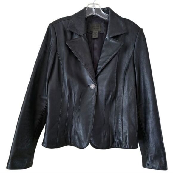 UNIFORN JOHN PAUL  Black Genuine Leather Jacket Size Medium Western Goth Biker - Picture 1 of 8